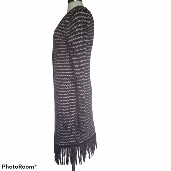 DECREE Maroon Stripe Duster Fringe Sweater - L - Picture 4 of 12